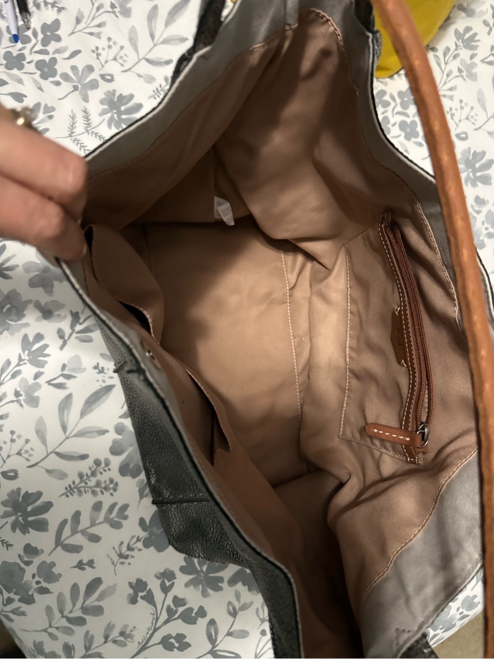 The Sak Los Feliz Large Tote Metallic Silver Tote with Brown Strap - Picture 2 of 3